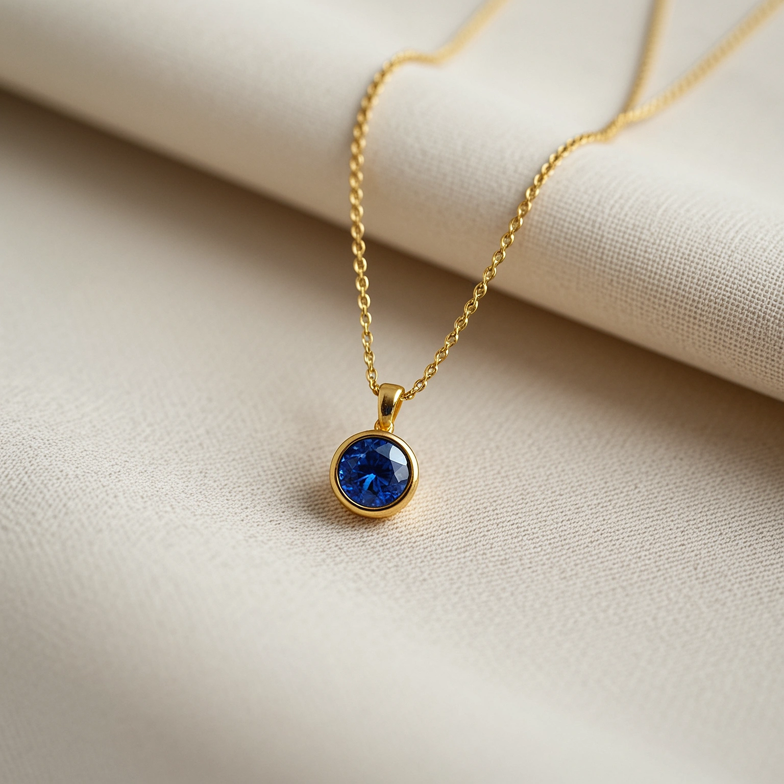 Rivenmark Sapphire Pendant — bezel detail against skin
